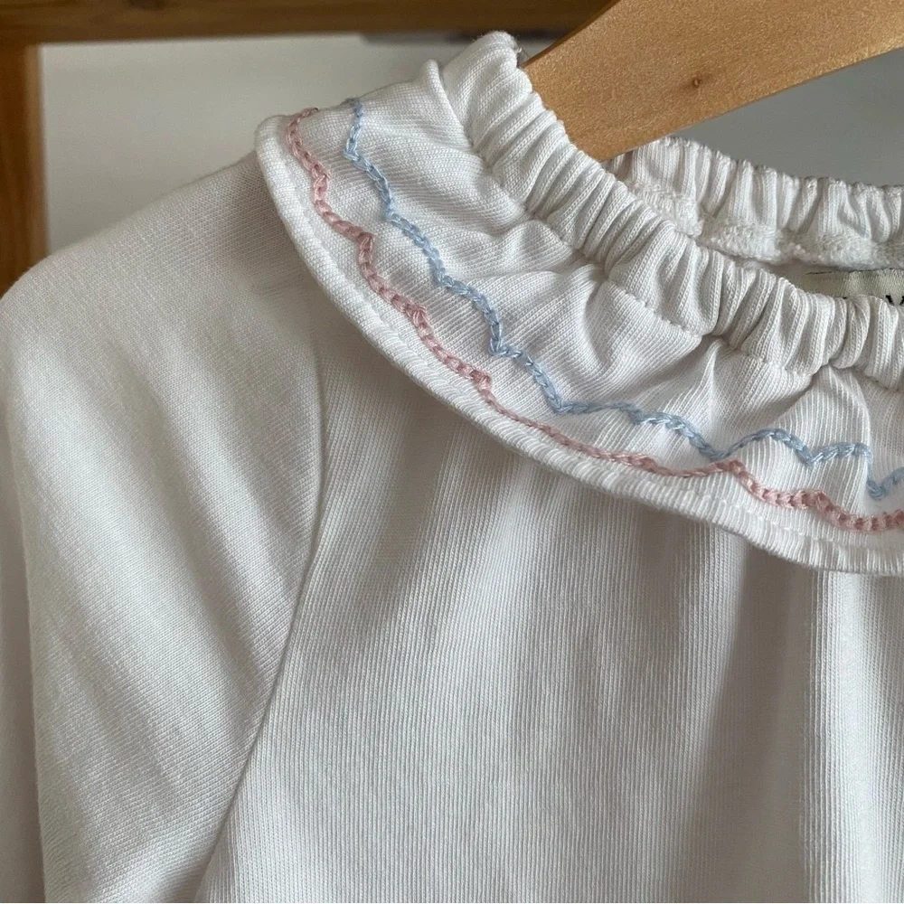 Baybala Baby Ivory Embroidered Ruffle Collar Bea Onesie